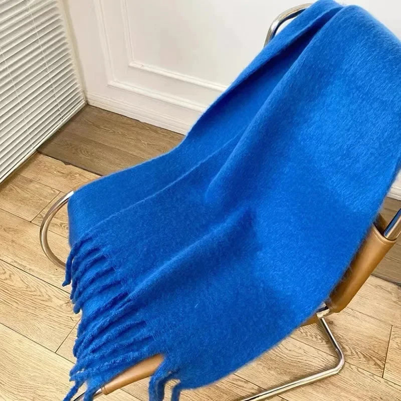 Solid Warm Women's Winter Mohair Scarf Thickened Cashmere Knitting Thick Tassel Shawl Scarf Women Men Couple Scarf Accessories