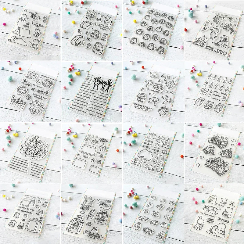 Birthday Cake Cute Frog Fox Animals Cutting Dies and Clear Stamps Bottle Thank You Words Dies For DIY Scrarpbooking Paper Craft