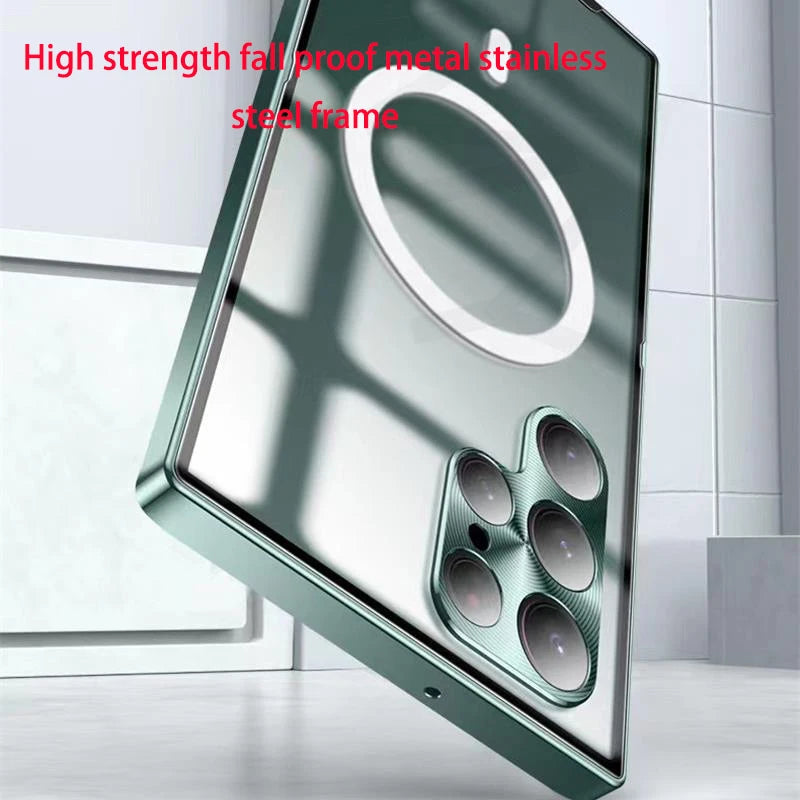 Metal Magnetic Magsafe Case For Samsung Galaxy S20 FE S21 S22 S23 Ultra Note 20 10 Aluminium Alloy Camera Lens Glass Film Cover