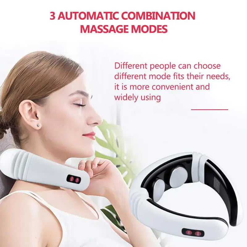 Electric Neck Massager & Pulse Back 6 Modes Power Control TENS Heating Cervical Pain Relief Tool Health Care Relaxation Machine
