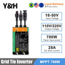 Y&H Grid Tie Inverter 300W 350W 500W 600W 700W MPPT Micro Inverter Solar PV Grid Tie System for Home DC18-60V Output AC110V/240V
