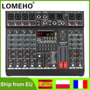 LOMEHO 6 Mono Channels Mixing Console 99 Digital Effects Bluetooth USB PC Sound Audio Mixer with 48V for Karaoke Church AM-GT6