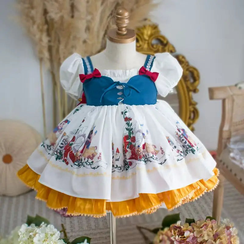 Spanish Bow Snow White Princess Dress Girls Lolita Vestido Children Birthday Eid Easter Party Ball Gown Kids Lace Boutique Cloth