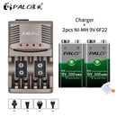 PALO 6F22 9V Ni-MH Rechargeable Battery 9 V 300mAh Batteries 9 voltage low self-discharged 9 volt battery with Smart Charger