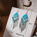 New Vintage Ethnic Bead Metal Leaf Tassel Earrings for Women Boho Drop Oil Rhombus Fan Shaped Water Drop Dangle Earring Jewelry