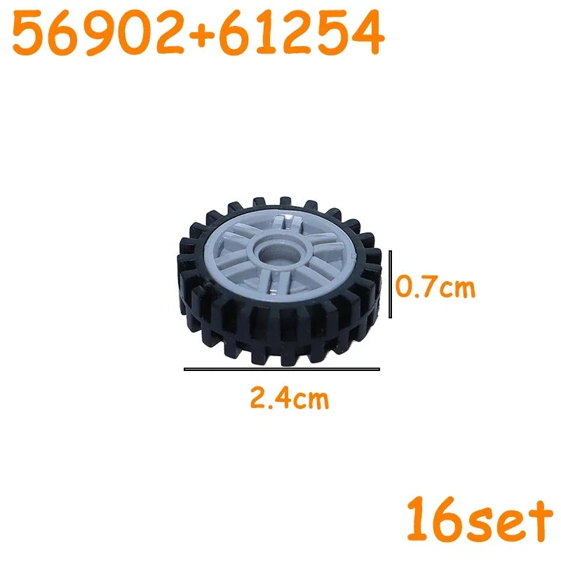 Car Truck Wheels Hub Bricks MOC Technical Tire Wheel Cross Hole Set Motorcycle Tyre & Rim Construction Building Blocks