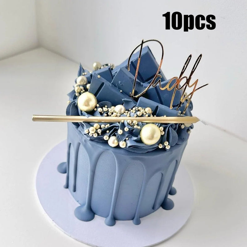 10Pcs Acrylic Dad Birthday Cakes Topper for Father's Day Party DIY Baking Cupcake Decor Tools Happy Birthday Decoration Supplies