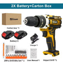 Gisam 25+3 Torque Electric Impact Screwdriver Multifunctional Cordless Drill Power Tool Setting 2 Gear Speed with 2 Batteries