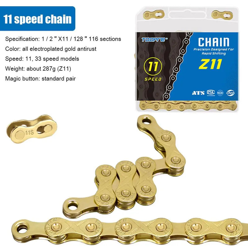 8/9/10/11 Speed Bicycle Chain Fully Electroplated Gold Rust Corrosion Resistant Wear-resistant Durable Suitable for Most Bikes