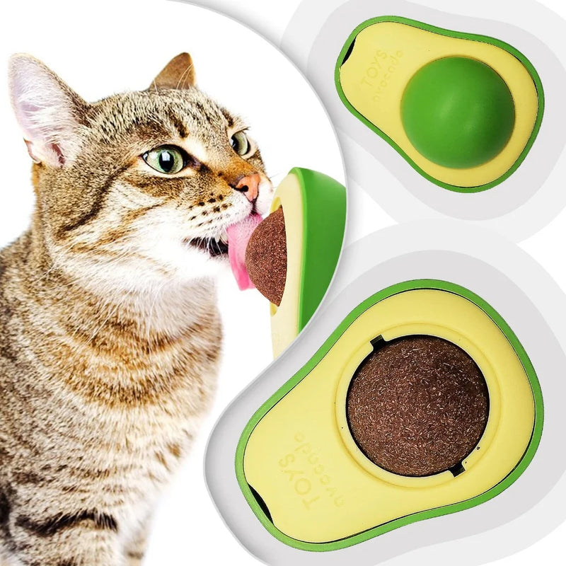 Avocado catnip licking ball toys for cats free shipping nartual catnip ball 360° wall stick on cat toy interactiv gato supplies