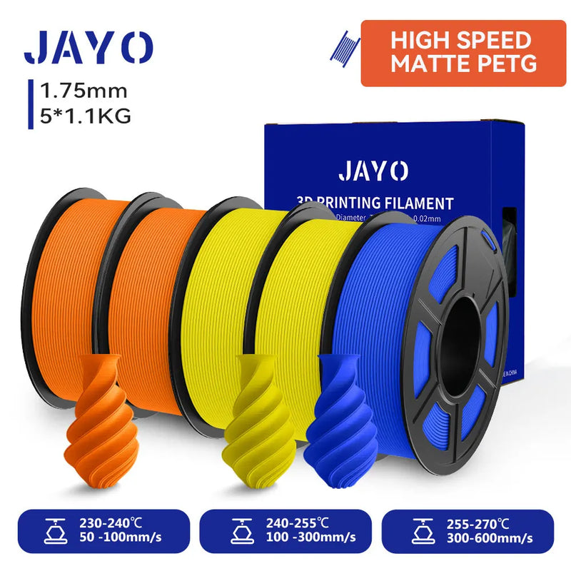 JAYO PETG 3D Filament 1.75MM High Speed PETG 3D Printer Filament 4Rolls High Flow Speedy Matte Effect 3D Printing Mateials