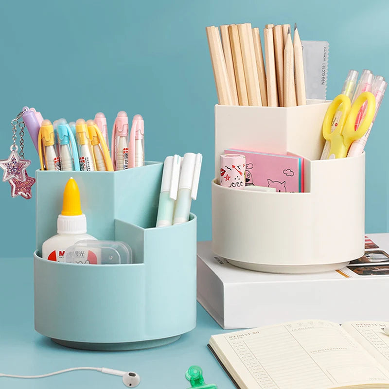 Rotatable Pen Holder Pencil Storage Box Student Desktop Office Stationert Household Multifunctional Makeup Brush Organizer Box