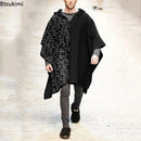 Autumn Trendy Men's Cape Coat Vintage Poncho Jacket Batwing Sleeve Irregular Design Men Hooded Trench Shawl Coat Cosplay Costume