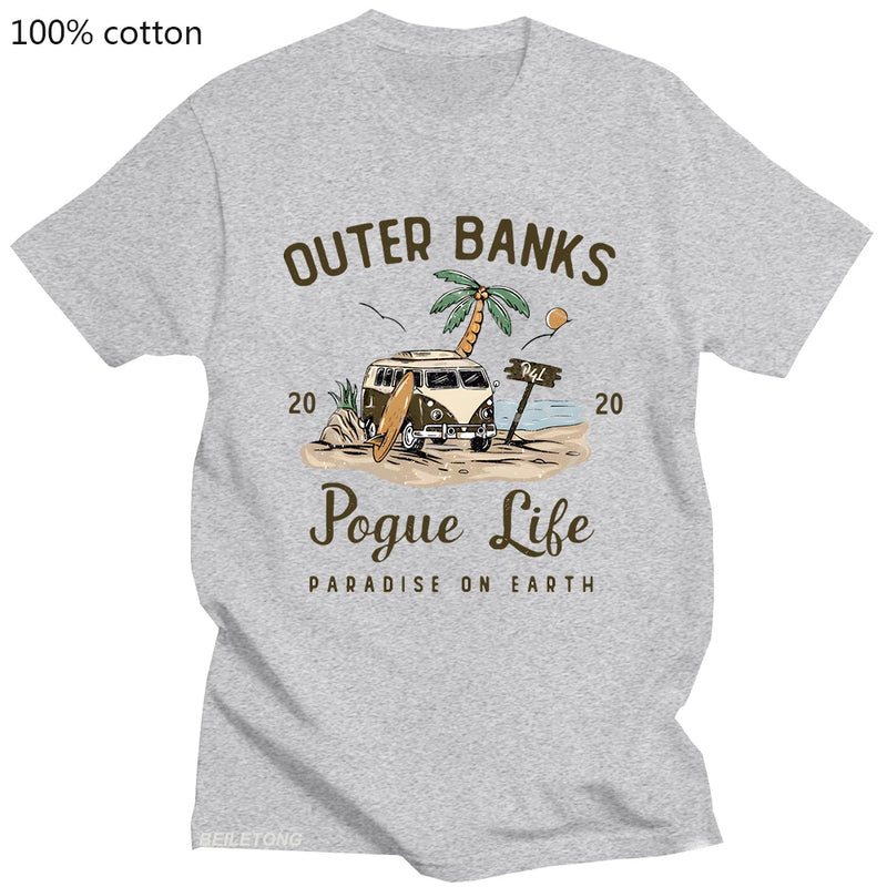 Pogue Life Paradise on Earth Shirt Outer Banks OBX T-Shirt Women Summer T Shirts Harajuku Funny Graphic Tshirt Cotton Tops Tees