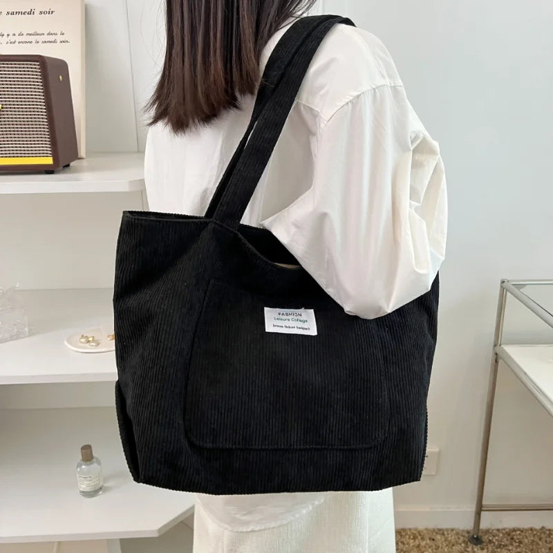 Large Capacity Corduroy Shoulder Bag 2023 New Fashion Simple Handbag Leisure Student Side Bags for Woman Free Shipping