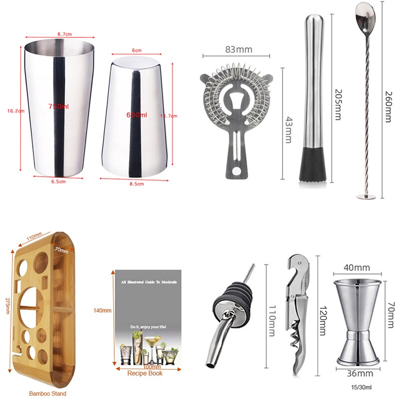 Black/Rose Gold Boston Cocktail Shaker Drinks Barware Bartender Wine Jigger Mixing Spoon Accessories Bar Shakers Tools Stand