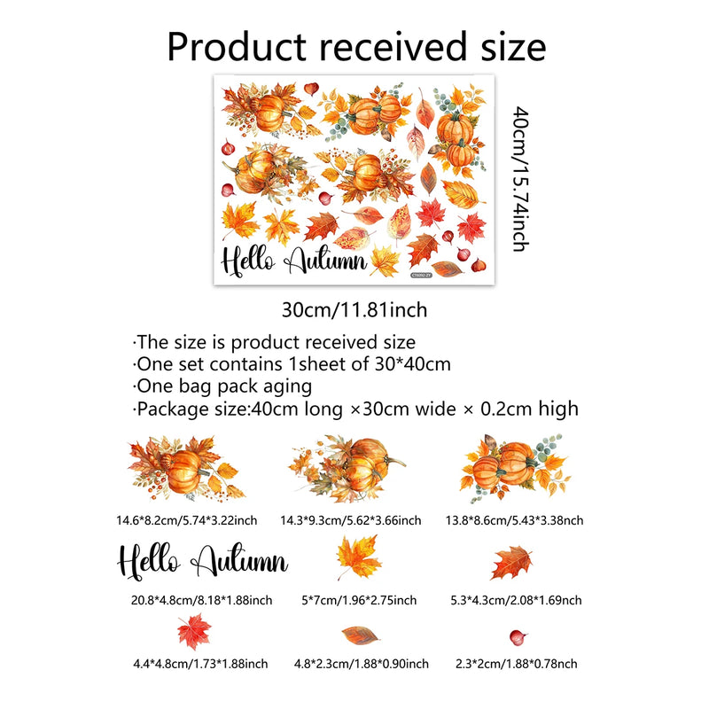 1 sheet Autumn Harvest Window Clings, Thanksgiving Window Decals, Leaves & Pumpkins Window Stickers for Home