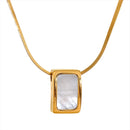 Yhpup Natural Shell Square Thicker Pendant Stainless Steel Fashion Necklace Unisex High Quality Golden Chain Jewelry Men Women