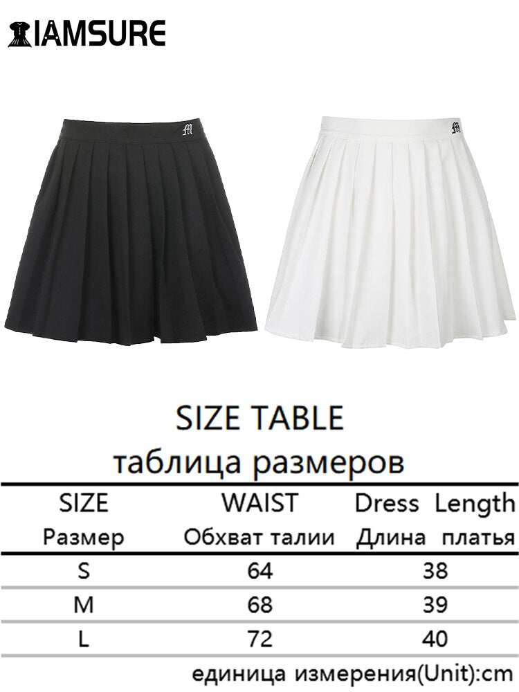 IAMSURE Preppy Style Casual Letter Embroidered 90s Pleated Skirt Korean Streetwear Fashion High Waist Mini Skirt For Women