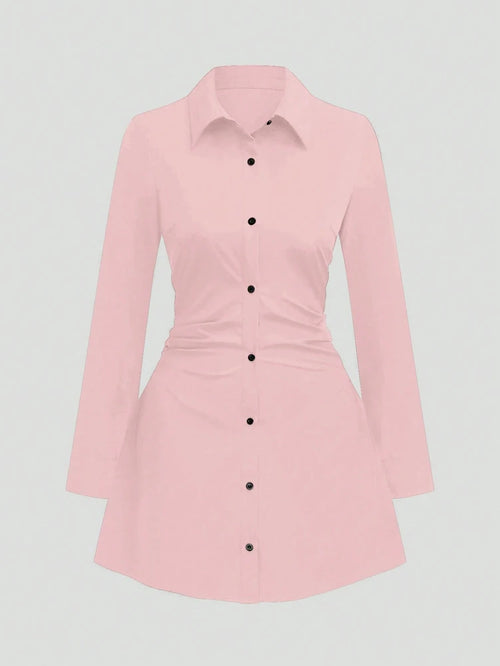 Autumn New Arrivals Plus Size Women's Casual Slimming Waist-Defining Long-Sleeved Shirt Dress For Everyday Wear and Office