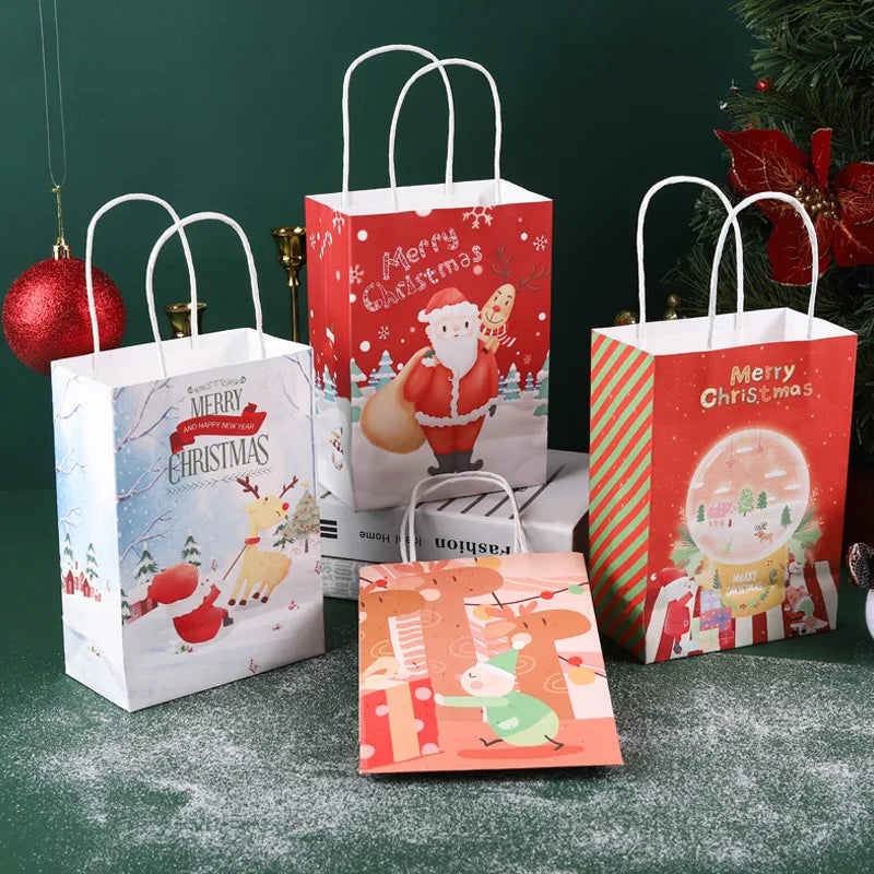 6pcs/12pcs Kraft Paper Christmas Gift Bags 2023 New Year Christmas Decoration Holiday Party Children Candy Cookie Packaging Bag