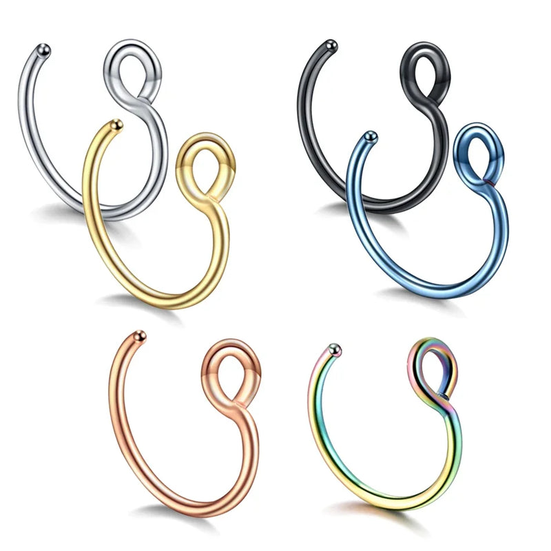 1Pc Stainless Steel Fake Nose Ring Hoop Septum Rings C Clip Lip Ring Earring for Women Fake Piercing Body Jewelry Non-Pierced