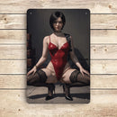 Ada Wong Sexy Metal Wall Art Poster - 8x12 Inch Red Dress Illustration for Home, Bar, Cafe, Office, Man Cave Decor