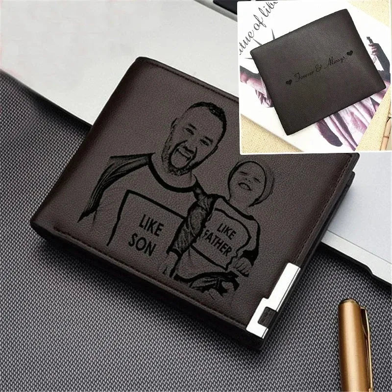 Personalized Photo Gift for for Father's Day Men Engraved Wallets Custom Picture Card Holder Gift for Dad Him