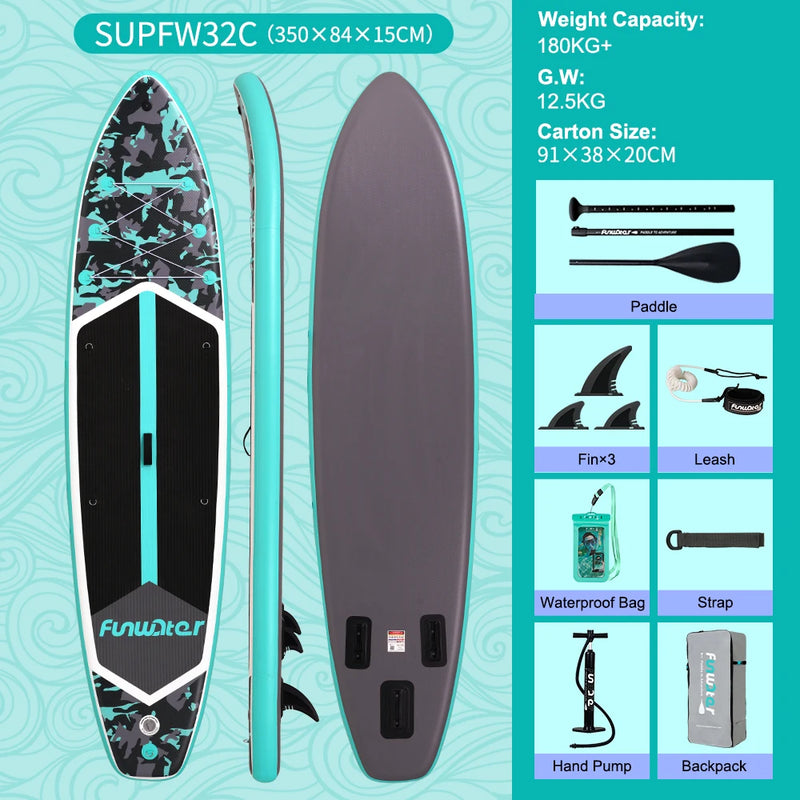 FunWater 350✖87✖15cm Sup Board Inflatable Surfboard Stand Up Paddle Board Inflatable Sup PaddleBoard with Accessories EU Stock