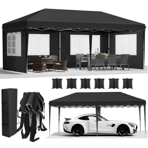 3 X 6m Waterproof Pop Up Gazebo Outdoor Pavilion Tents Four Sides 420D Oxford Cloth Rainproof Canopy Tent for Wedding