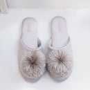 House Elegant Tassel Hairball Women Slippers Comfortable Cloth Chic Ladies Flat Shoes Spring Luxury Champagne Women Slides