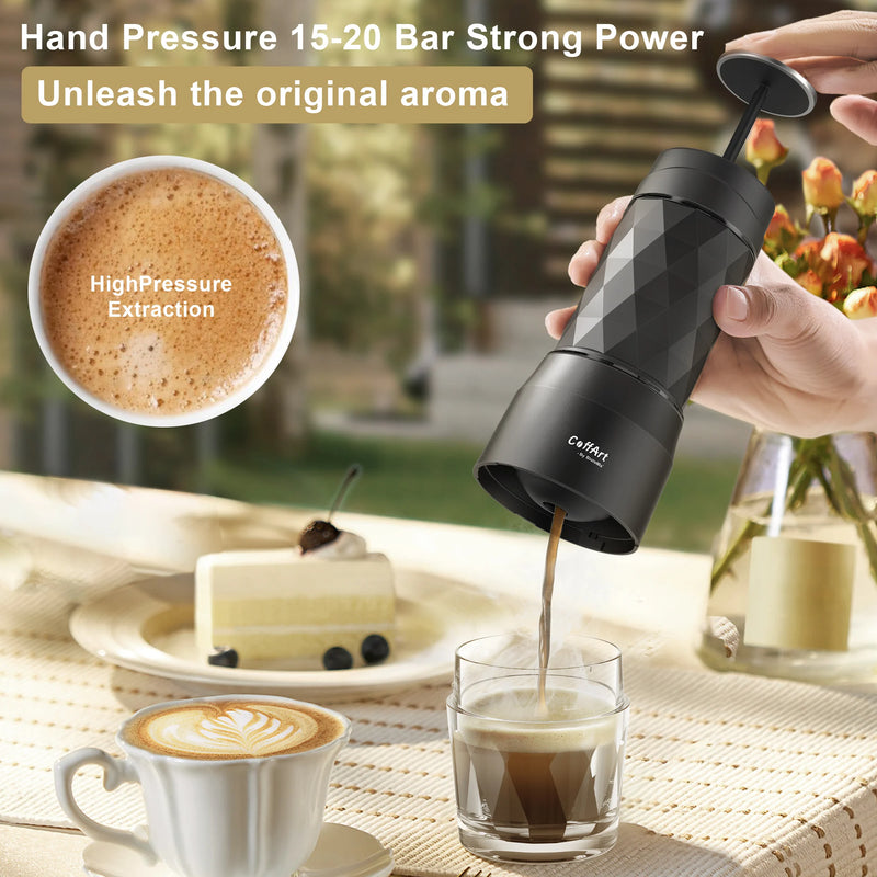 BioloMix Portable Coffee Maker Espresso Machine Hand Press Capsule Ground Coffee Brewer Portable for Travel and Picnic