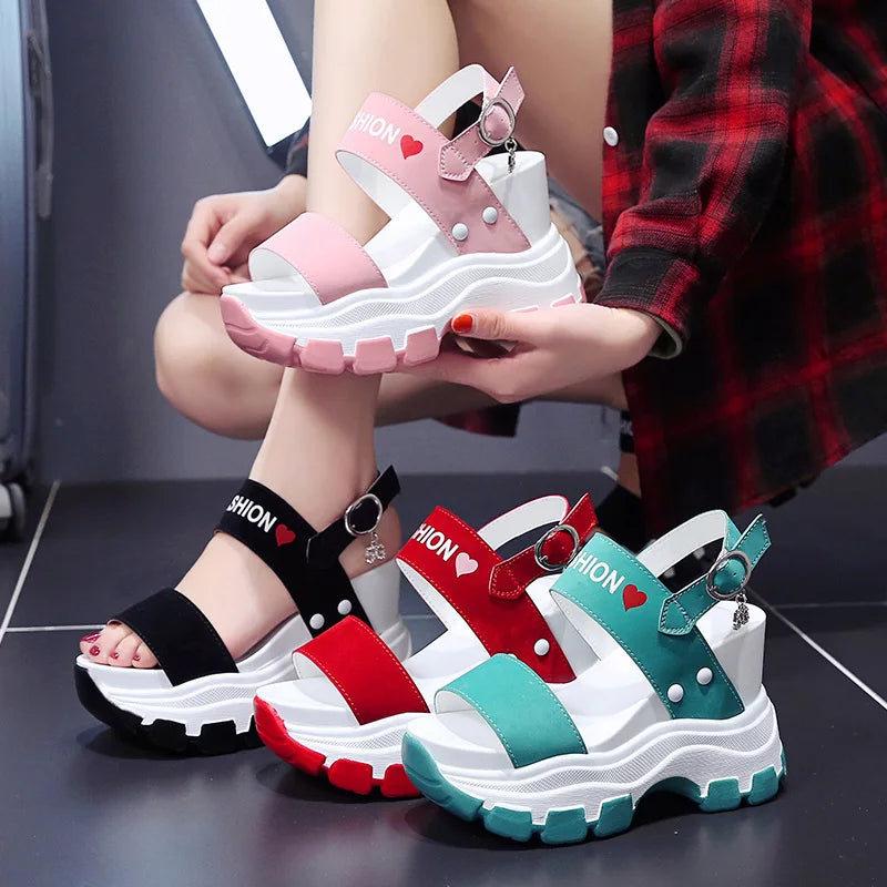 Moipheng Platform Sandals Women 2023 New Summer Chunky High Heels Female Wedges Shoes for Women Fish Toe Red Sandalia Feminina