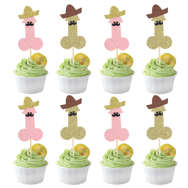 10pcs Glitter Willy Penis Cupcake Topper Funny Nude Dick Cake Toppers Wedding Favors Bachelorette Adult Hen Night Party Supplies