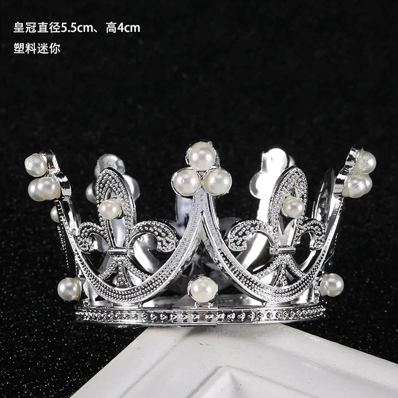 1Pcs Mini Crown Cake Decoration Gold Silver Pearl Tiara Crowns for Children Hair Ornaments DIY Cake Topper Wedding Decoration