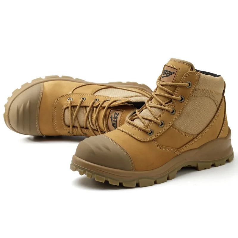 steel toe cap with safety shoes  for work latest genuine leather work boots man high ankle with zip