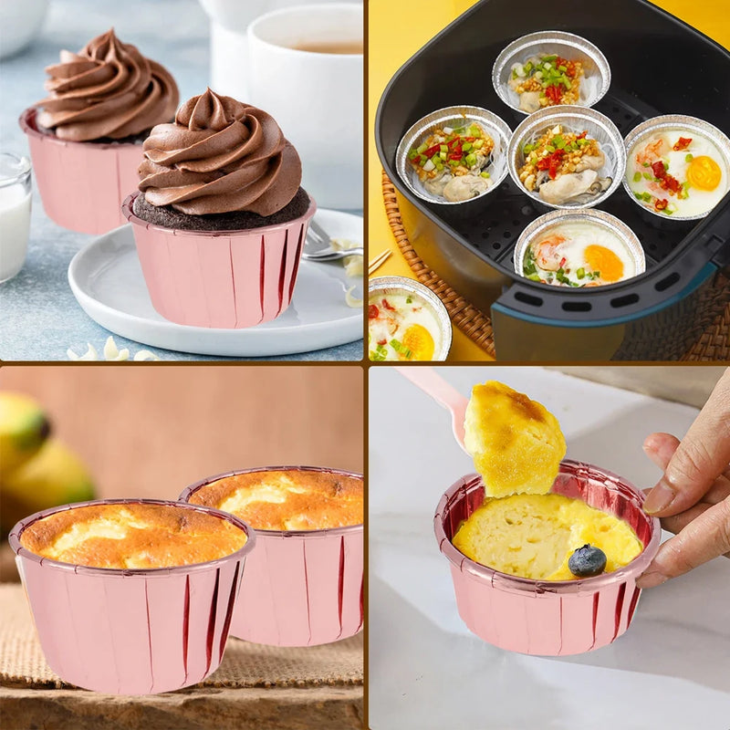 Aluminum Foil Cupcake Liners with LIDS Heat Resistant Cake Cups Round Aluminum Foil Baking Cups Kitchen Wedding Party Supplies