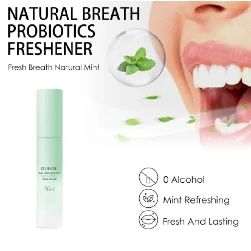 Probiotic Breath Freshener Oral Spray Natural Formula Portable Effective in Removing Bad Breath Mint Flavored Mouth Spray