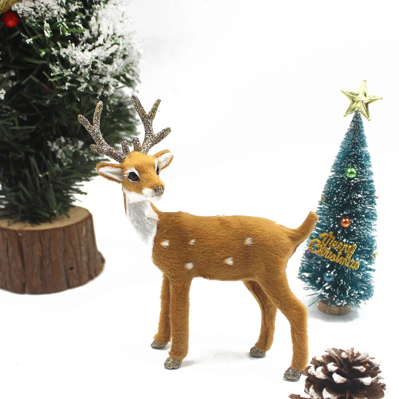 Simulation Christmas Deer Model Favor Xmas Home Decoration Craft Ornaments Display Table Reindeer Elk Animal Miniatures Kid Gift