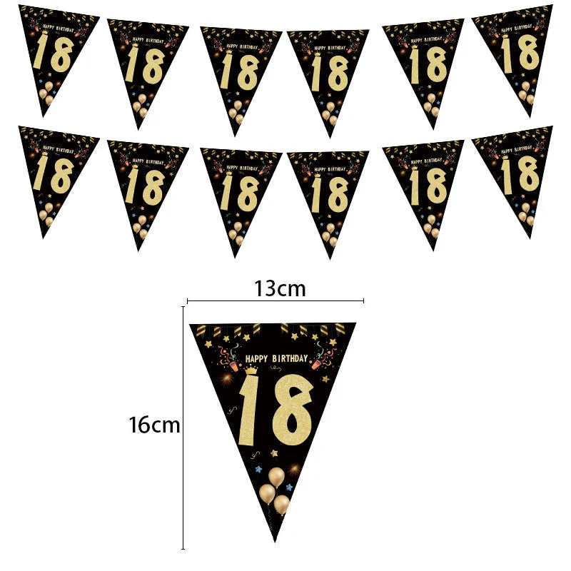 18th Birthday Party Disposable Tableware Plate Cup Napkin Black Gold Party Decorations Birthday Balloon 18 Years Party Supplies