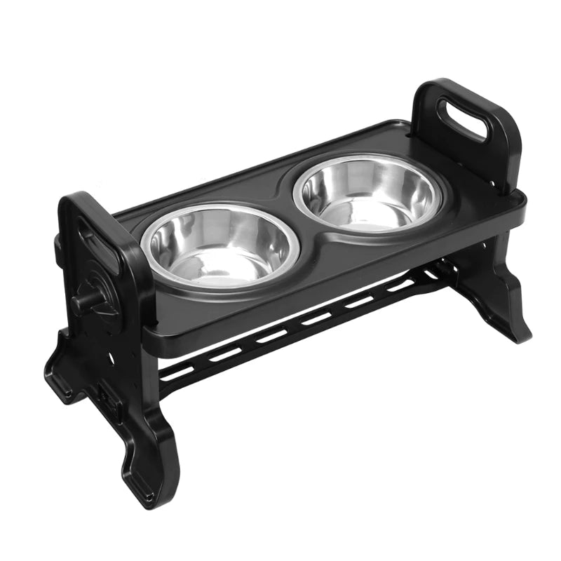 Elevated Double Dog Bowls Adjustable Height Foldable Pet Feeding Dish