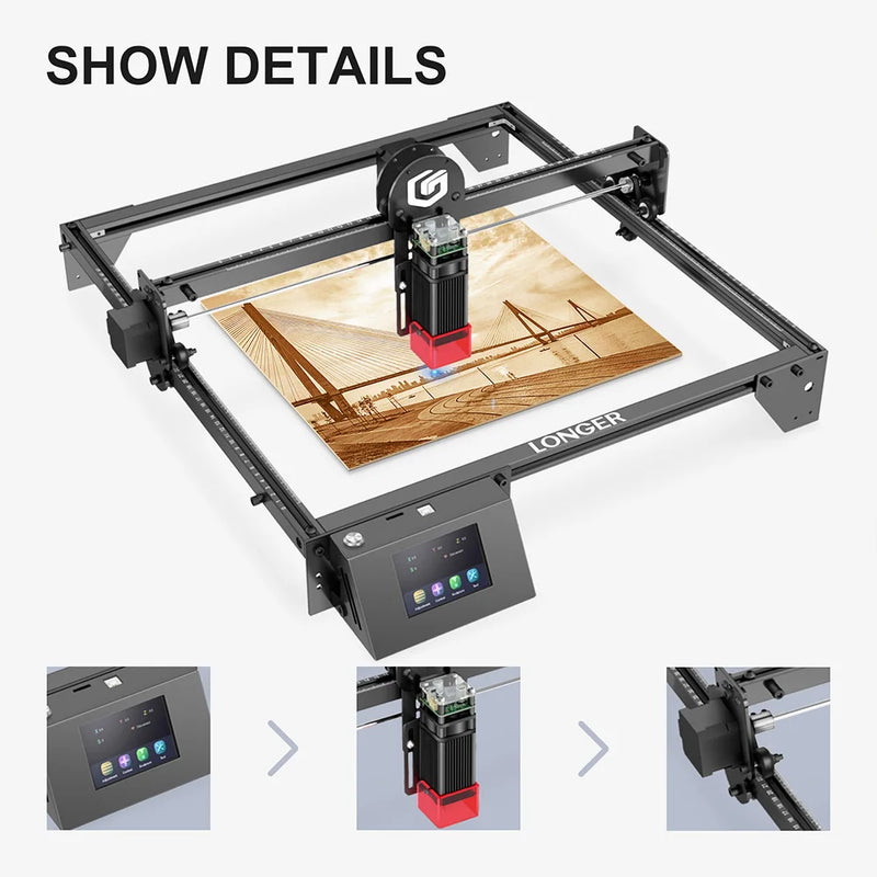 LONGER RAY5 10W Laser Engraver, 0.06x0.06mm Laser Spot, Touch Screen, Offline Carving, 32-Bit Chipset, Working Area 400x400mm