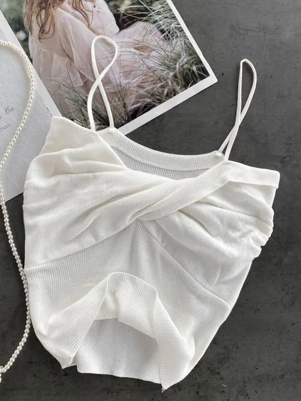 Heliar Women Pleated Strapy Camisoles Female Slim Crop Tops Knitted Sexy Tops For Women Cloth 2024 Summer