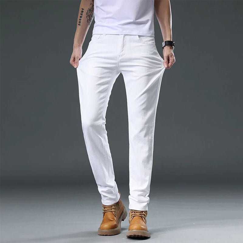 2025 Autumn Men's White Slim Fit Straight Jeans Casual Stretch Denim Pants Comfortable Fashion Streetwear Male Brand Clothing