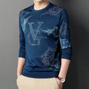 Neues Herren-Langarmshirt mit Rundhalsausschnitt und Print, dünn, Sommer, bequem, modisch, leger, Neuheiten, Streetstyle-Oberteil