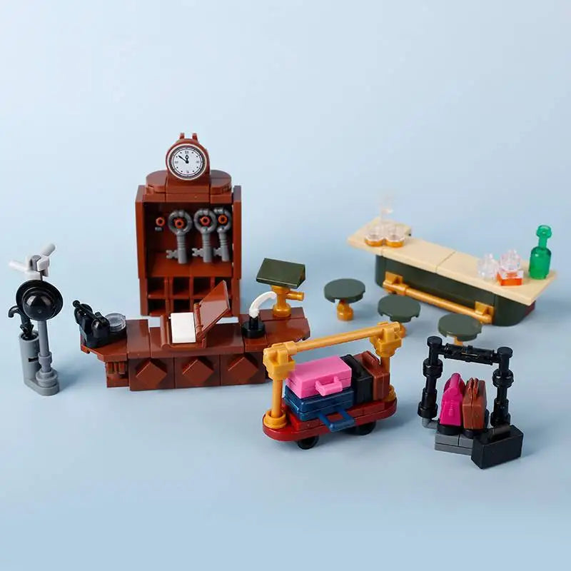 MOC Medieval Castle Building Blocks kit Tent Campfire Siege Car Hanging Cage Trial Bench Guillotine Weapon Toys Gifts Mini Brick