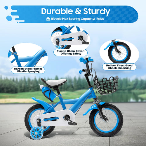 Children Bike Boys Girls Toddler Bicycle Adjustable Height Kid Bicycle with Basket for 2-4 Years Old Blue / Red / Yellow