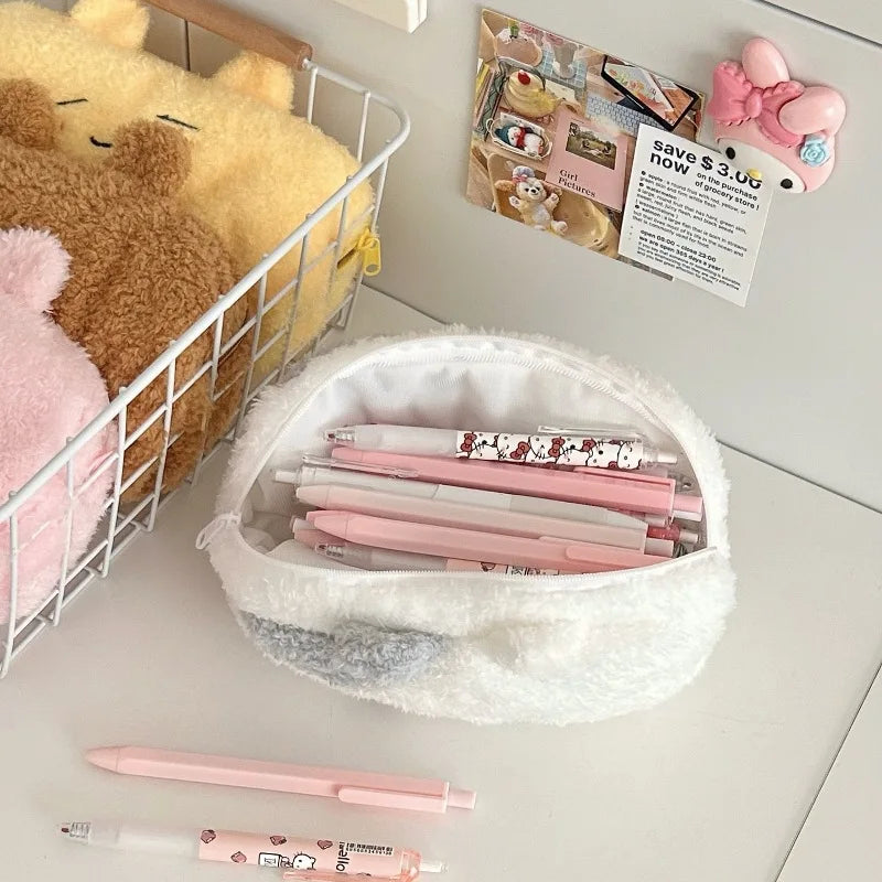 Original Plush Pen Bag Cute Ins Multi Functional Large Capacity Storage Bag Student Stationery Bag Pencil Bag  School