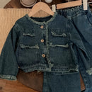 Spring and Autumn Girls' Denim Suit Baby Fashionable Children's Personalized Trendy Brand Korean Style Retro Denim Jacket Raw Ed