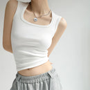 Korea Stylish Crop Top Sleeveless Stretch Basic Camisole for Summer Hot Sexy Girl Vest Cotton Women Tank Classic Outfits C4880